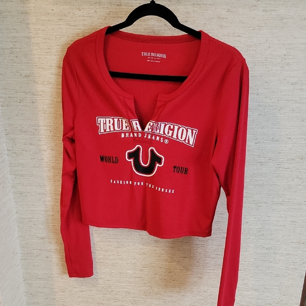 True Religion Red Long Sleeve Crop Tee